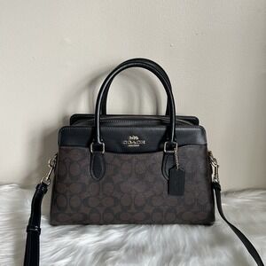 Coach Darcie Carryall Signature Canvas Leather Satchel Crossbody Bag Brown Black